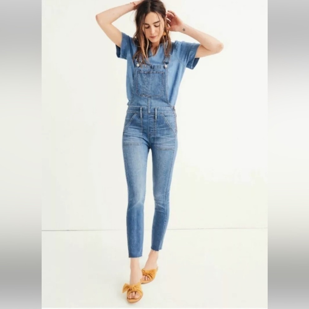 Madewell Womens Skinny Overalls in Kemp Wash Frayed Hem Sz S